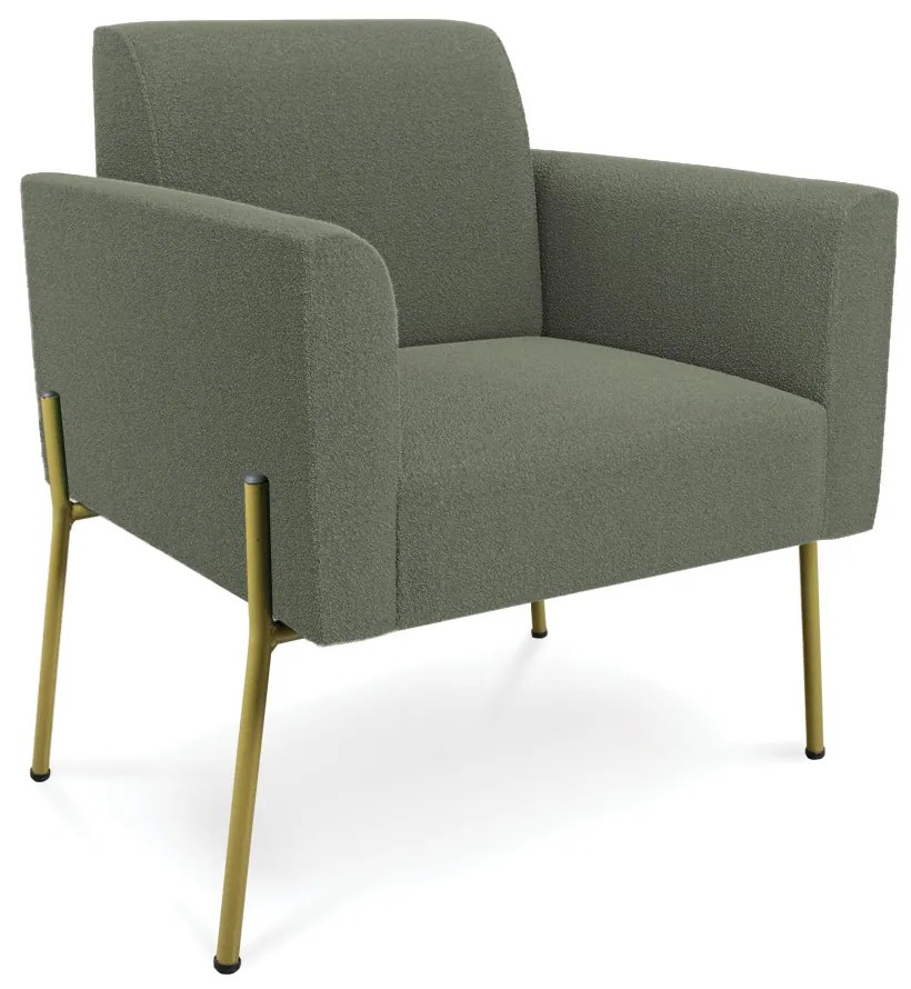 Poltrona Sala de Estar Pé Ferro Dourado Marisa Bouclê Pistache D03 - D'Rossi