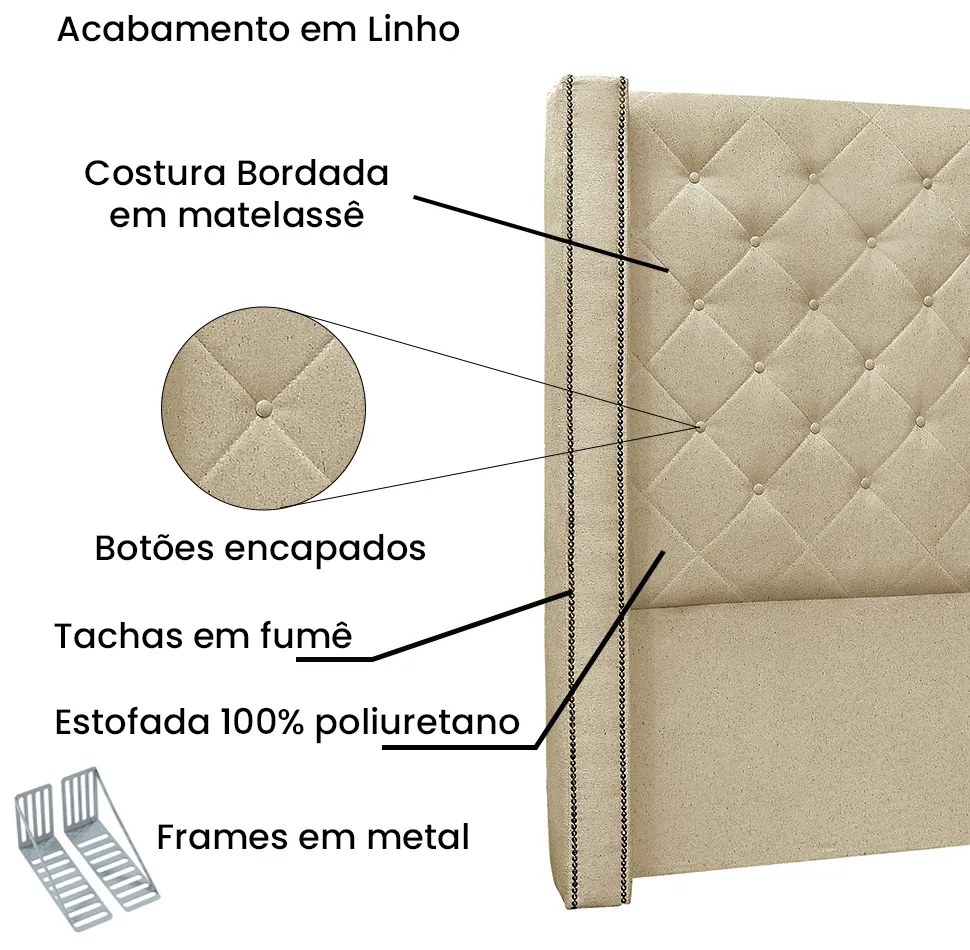 Cabeceira Cama Box Queen 160 cm Vicenza Linho Dourado S04 - D'Rossi