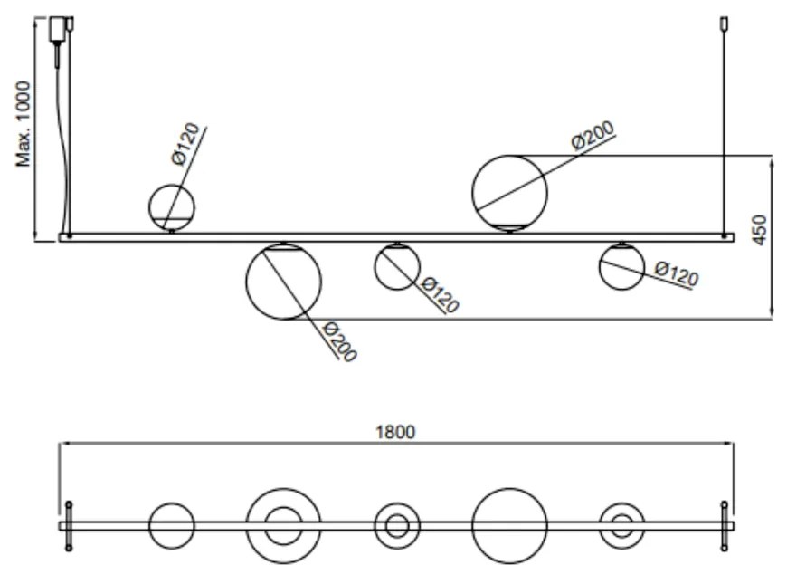 Pendente Organic Horizontal 20X10X180 Alumínio E Globo Ø12Cm / Ø20Cm -... (MR-T - Marrom Texturizado)