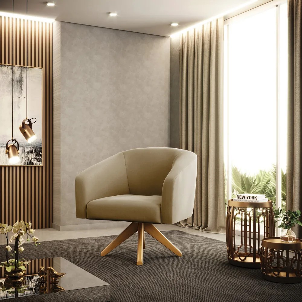 Poltrona Decorativa Giratória MA30 Kit 2 Stella Suede Marrom Rato D03 - D'Rossi