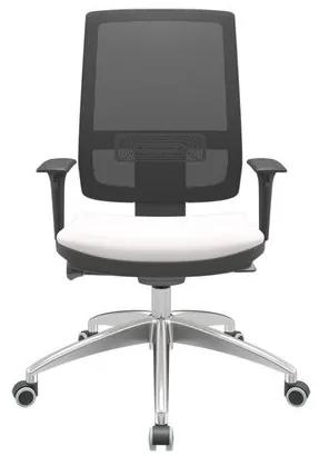 Cadeira Office Brizza Tela Preta Assento Vinil Branco Autocompensador Base Aluminio 120cm - 63753 Sun House