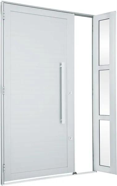 Porta de Alumínio de Abrir Alumifort Branca com Lambri Horizontal com Seteira com Puxador 1 Folha Abertura Direita 216x120x5,4 - Sasazaki - Sasazaki