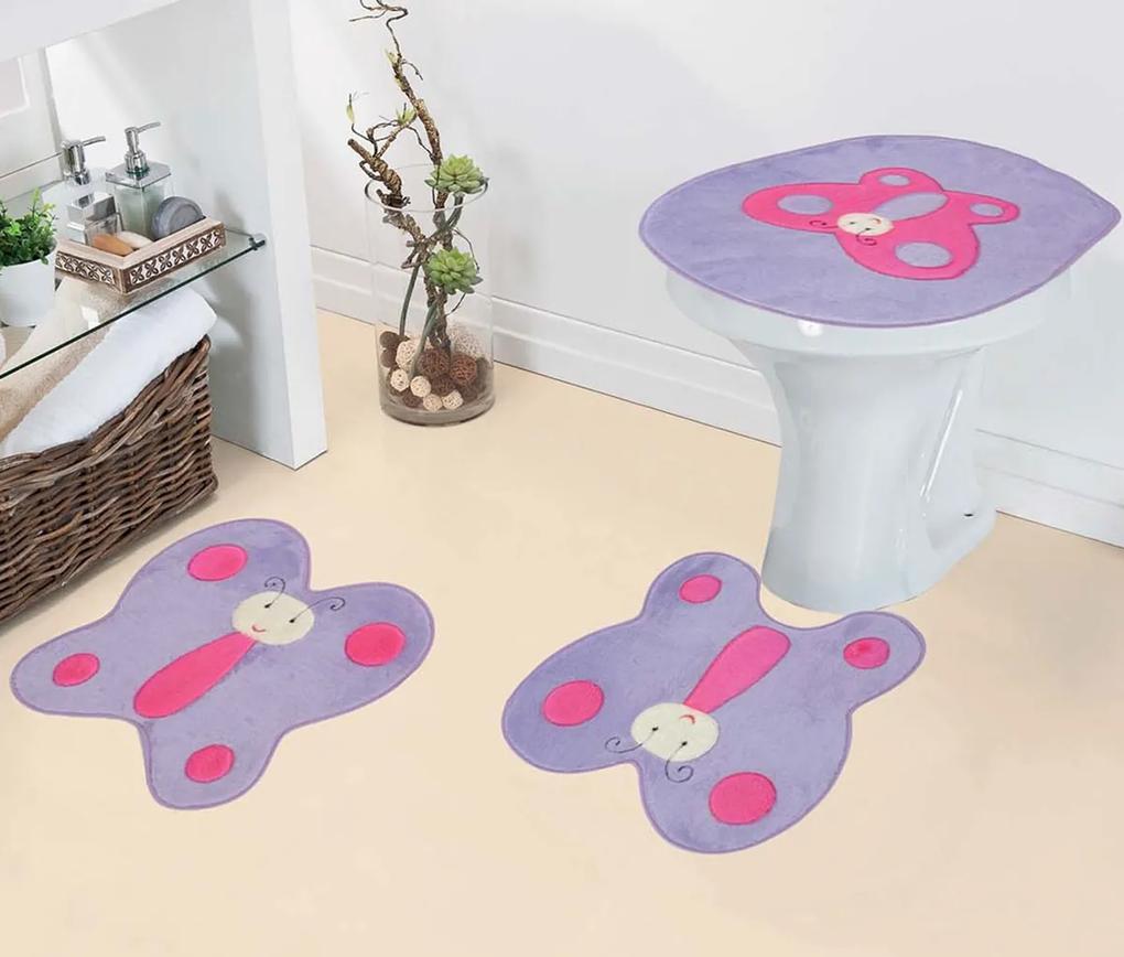 Jogo de Banheiro Formatos 3 Peças - Borboleta Rosa