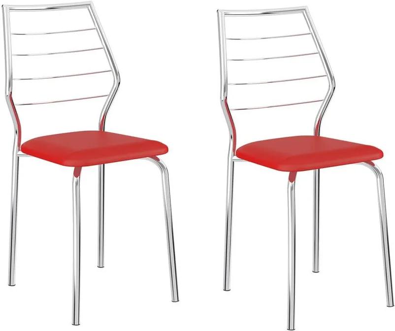 Cadeiras para Cozinha Kit 2 Cadeiras 1716 Vermelho Real/Cromado - Carraro Móveis