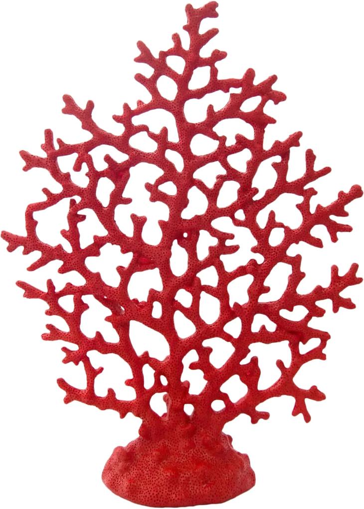 Escultura de Coral em Resina Vermelha e Base em Acrílico - 35x26x09cm