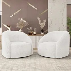 Poltrona Decorativa Orgânica Giratória Kit 2 Lya M22 Boucle Branco - M