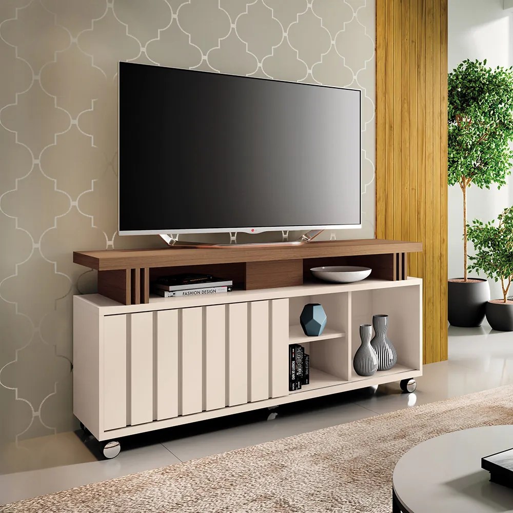 Rack para Sala Bancada de TV 70 Pol 180cm Sora 1.3 H01 - D'Rossi - Off White e Castanho