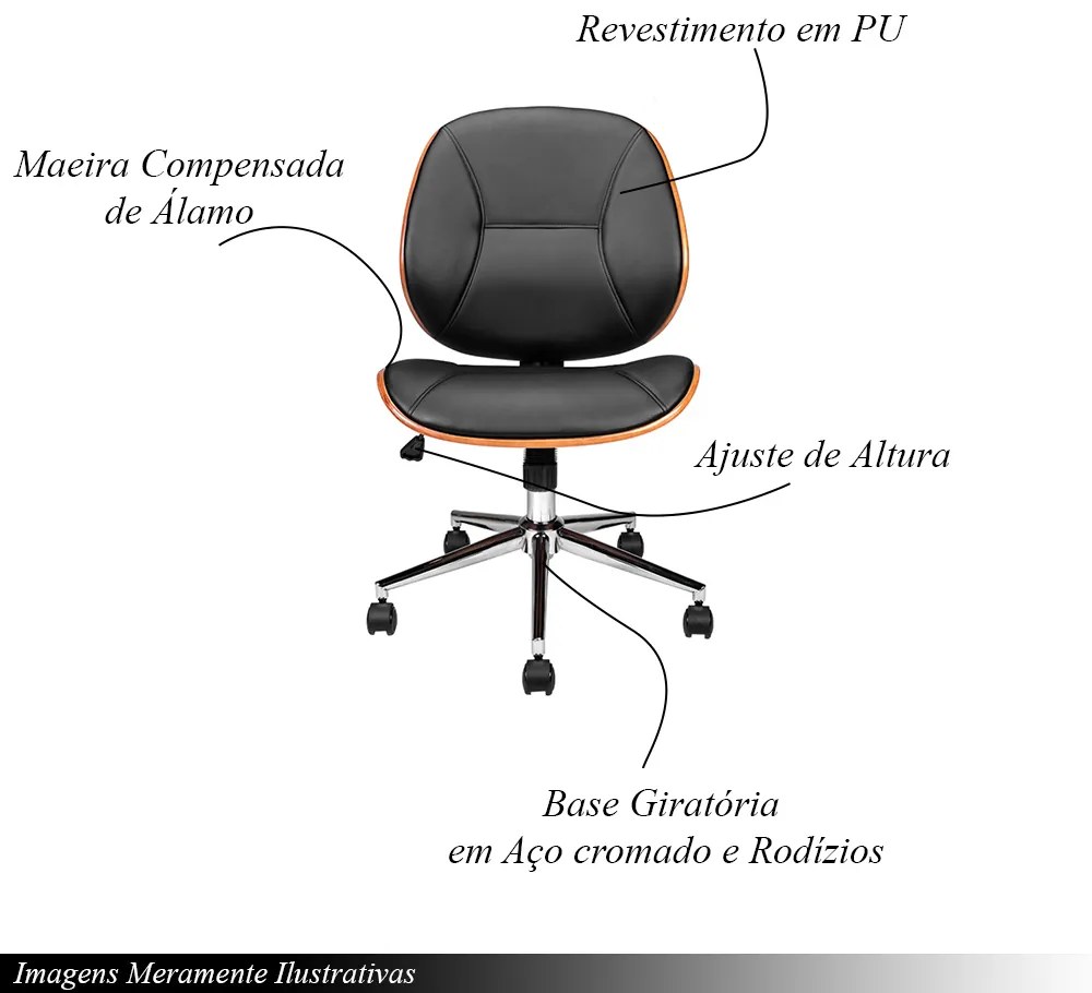 Cadeira de Escritório Office Sintra Giratória e Regulagem de Altura Pu Preto G56 - Gran Belo