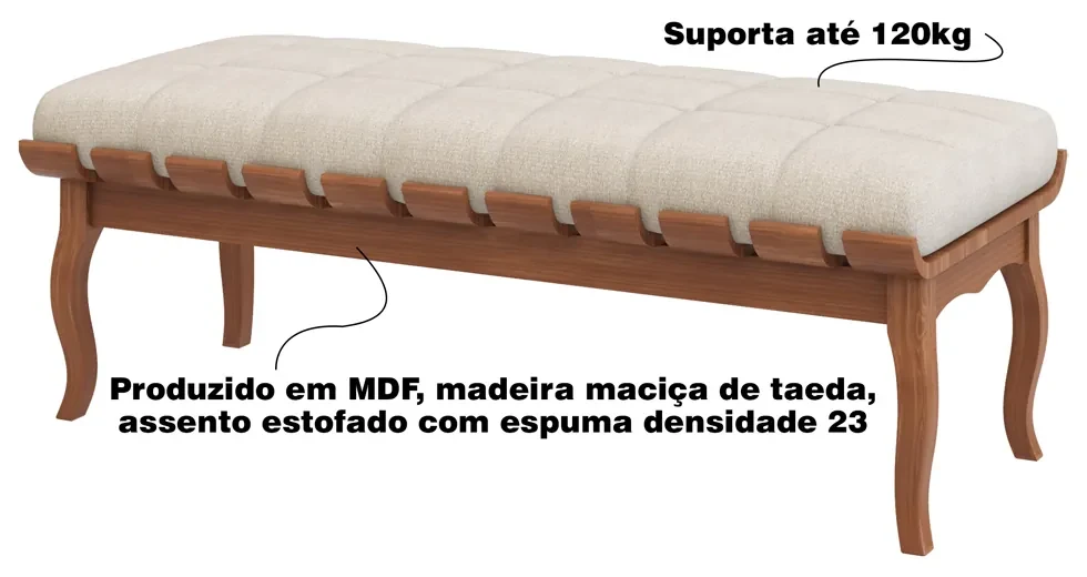 Banco Decorativo Sala de Estar Fiord 160cm Linho Bege G42 - Gran Belo