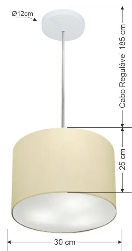 Lustre Pendente Cilíndrico Md-4210 Cúpula em Tecido 30x25cm Algodão Crú - Bivolt
