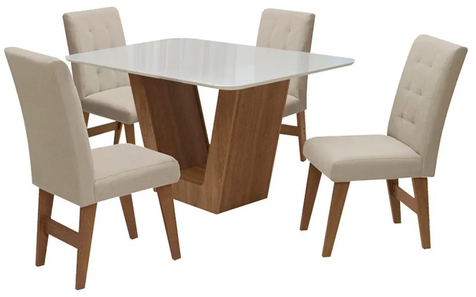 Conjunto Mesa de Jantar Safira com 04 Cadeiras Agata 135cm Cedro/Branco Off/Bege - ADJ DECOR