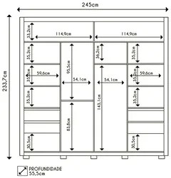 Guarda Roupa Casal 2 Portas de Correr Ripado 245cm Moviment Buriti/Fen