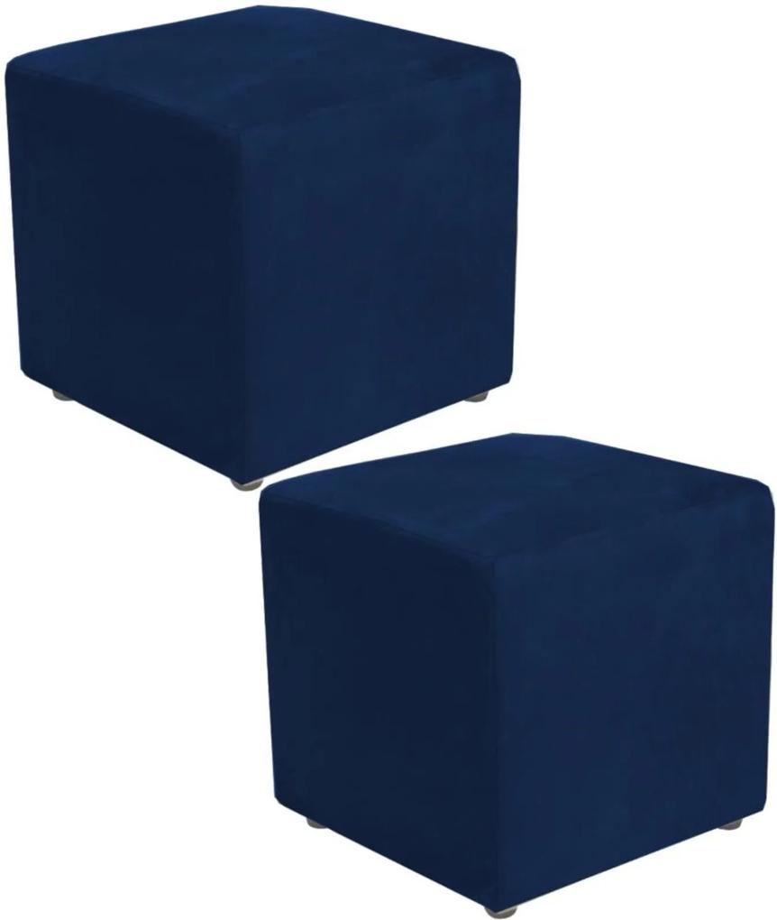 Kit Puffs Lymdecor Quadrado Decorativo Suede 414  Azul Marinho