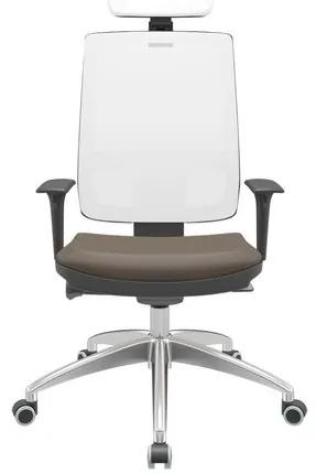 Cadeira Office Brizza Tela Branca Com Encosto Assento Vinil Marrom Autocompensador 126cm - 63277 Sun House