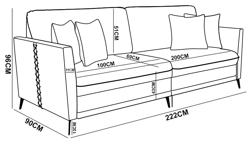 Sofá 3 Lugares Living 222cm Mondaí Sintético Nozes/Veludo Bege K01 - D'Rossi