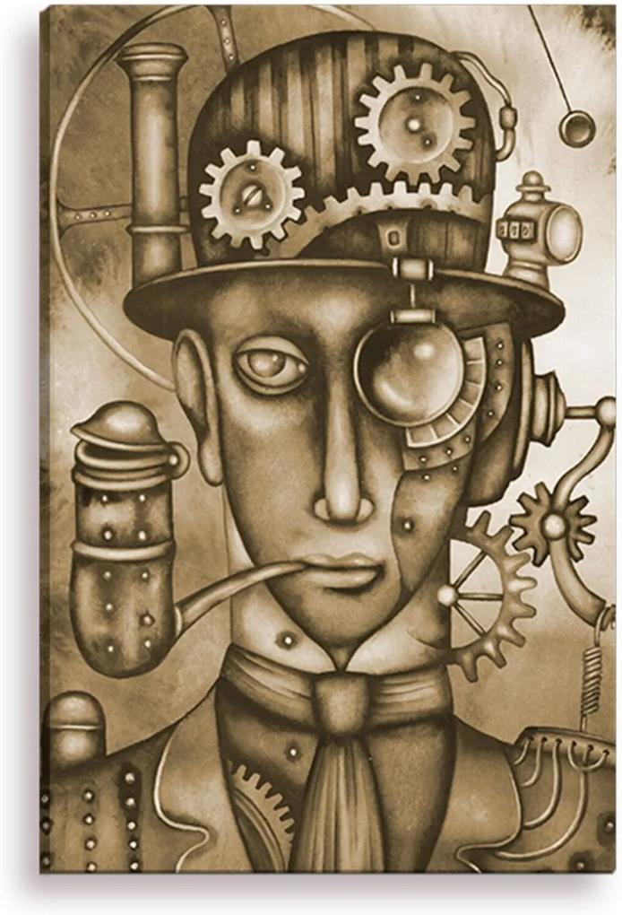 Tela Decorativa Estilo Pintura Steampunk Homem - Tamanho: 90x60cm (A-L) Unico
