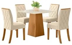 Conjunto Mesa de Jantar Inês Com 4 Cadeiras Vitória H02 Nature/Off Whi