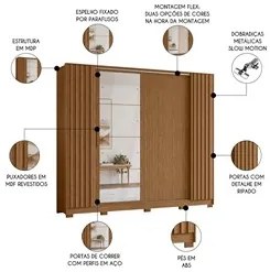 Guarda Roupa Casal 4 Portas 4 Espelhos Jacarandá Flex Jatobá/Fendi - A