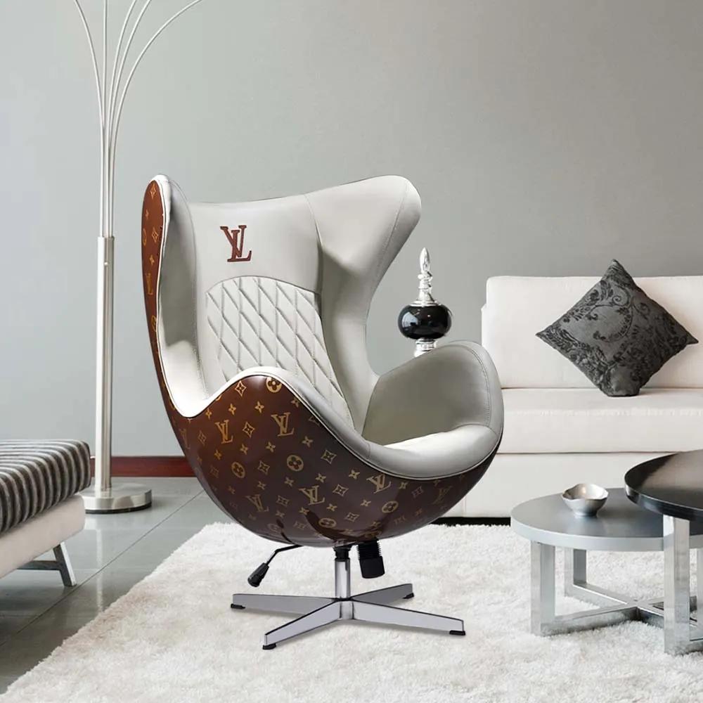 Poltrona Decorativa Egg Chair LV Branco/Marsala G53 - Gran Belo