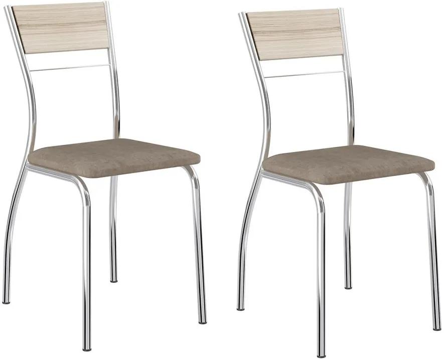 Cadeiras para Cozinha Kit 2 Cadeiras 1721 Camurça Conhaque/Cromado - Carraro Móveis