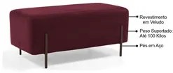 Puff Decorativo 90cm Base Aço Status C-278 Veludo Marsala - Domi