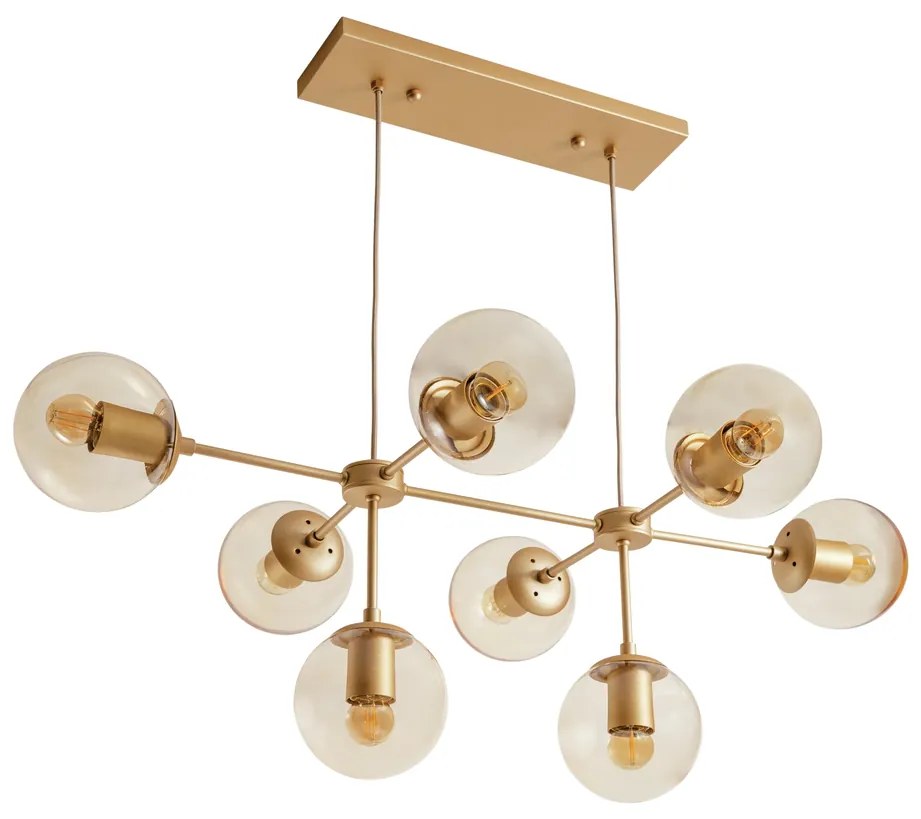 Pendente Torre 62X92X34Cm 8Xe27 G45 Metal E Globo Ø14Cm - Usina 16763/... (PT / CP-M - Preto Texturizado / Champagne Metálico, FOSCO)