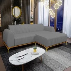 Sofá 245cm 4 Lugares com Chaise Direito Pés Gold Molino C-416 Linho Ci