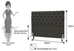 Cabeceira Cama Box Casal Queen 160cm Cristal Linho Cinza Escuro - JS M