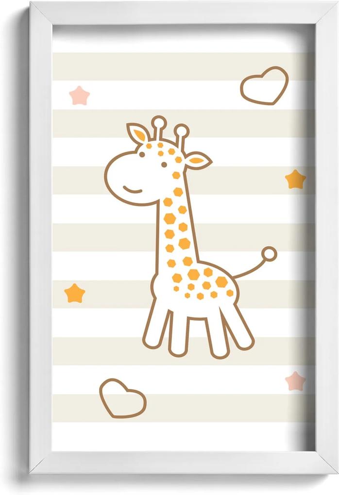 Quadro Infantil Girafa Quartinhos 22x32cm Moldura Branca