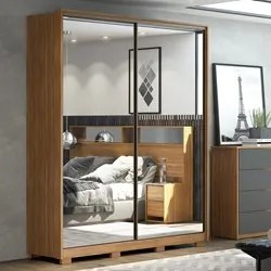 Guarda Roupa Casal 180cm Com Pés 2 Portas de Correr 2 Espelhos Épico D