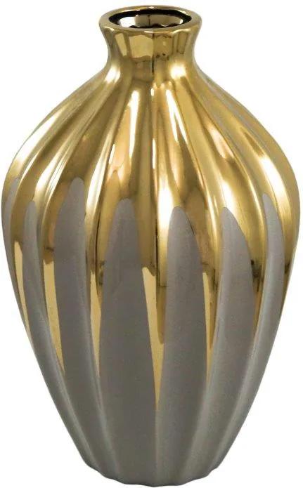 Vaso em Cerâmica Decorativo Marrom e Dourado - 23x17cm