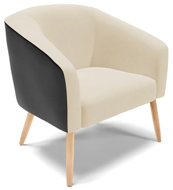 Poltrona Decorativa Pé Palito Natural Stella Preto/Linho Bege D03 - D'Rossi