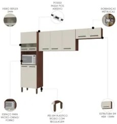 Armário de Cozinha Compacta 251cm Louis Z06 Nogueira/Off - Mpozenato