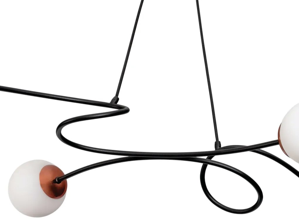Pendente Tie 112,4X48,4X21,3Cm 4Xg9 Globo Ø12Cm - Usina 25100/120 (BT / CB-PV - Branco Texturizado / Cobre Brilho Polido Verniz, AMBAR)