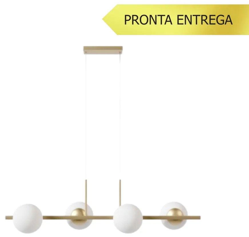 Pendente Botton Small Retângular 80X26Cm Alumínio E Globo Ø12Cm Fosco... (CHAMPANHE, FOSCO)