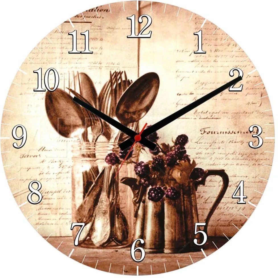Relógio de Parede Talheres e Jarro Sépia em MDF - 28 cm