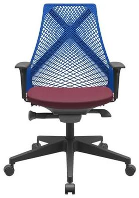 Cadeira Office Bix Tela Azul Assento Poliéster Vinho Autocompensador Base Piramidal 95cm - 64036 Sun House