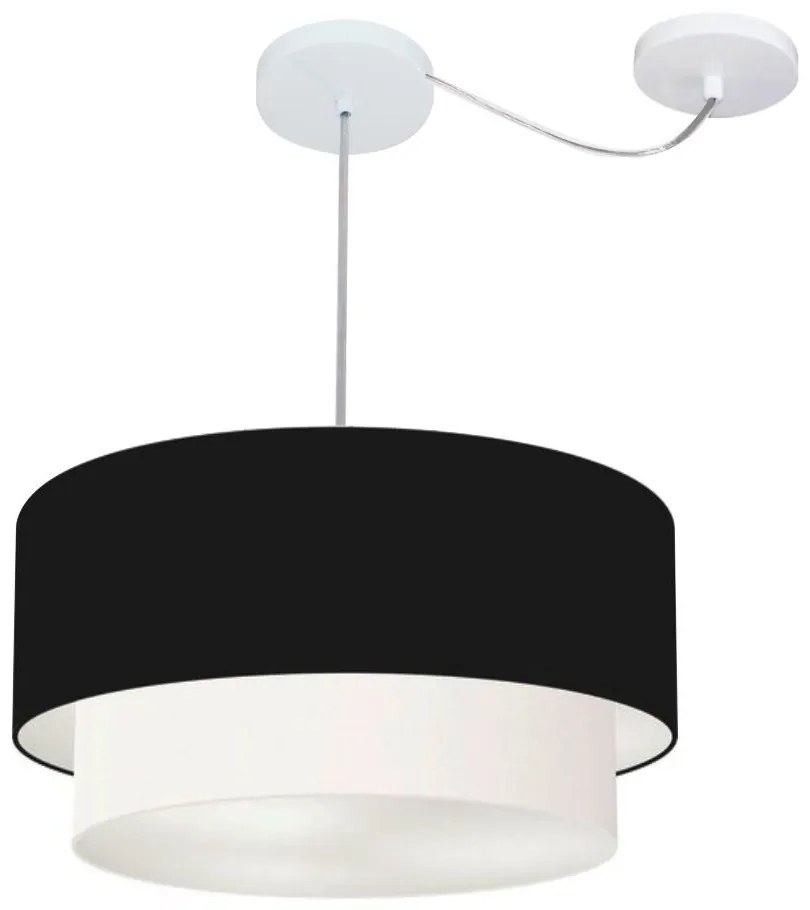 Lustre Pendente Cilíndrico Com Desvio Preto e Branco MJ-4365 Para Mesa de Jantar e Estar