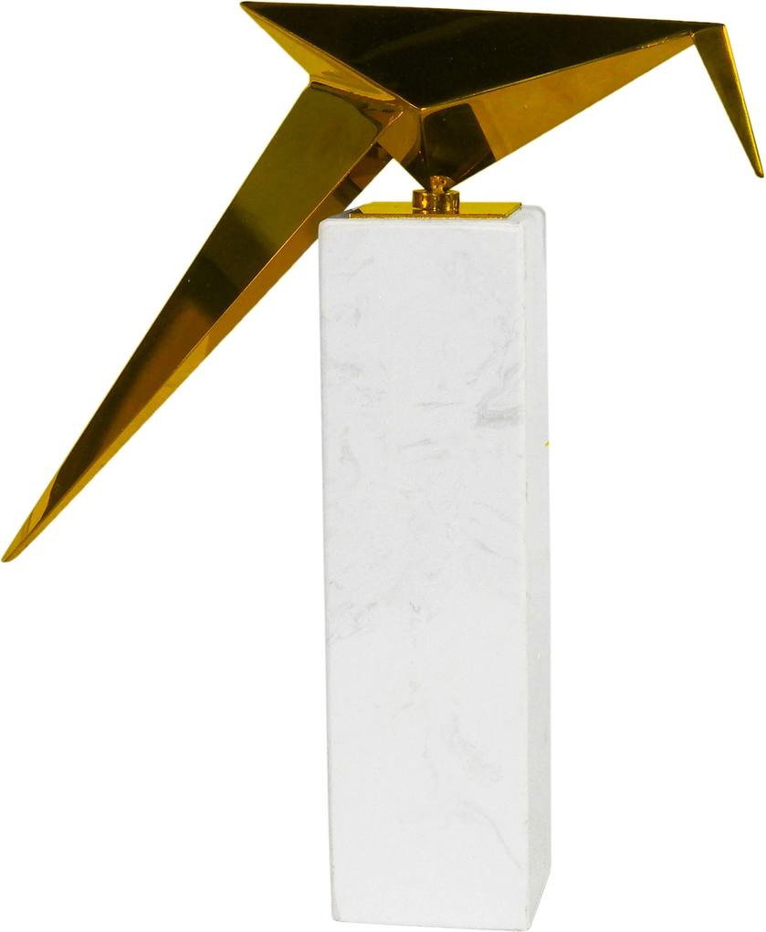 Escultura de Pássaro em Metal com Base de Mármore - 31x20x09cm