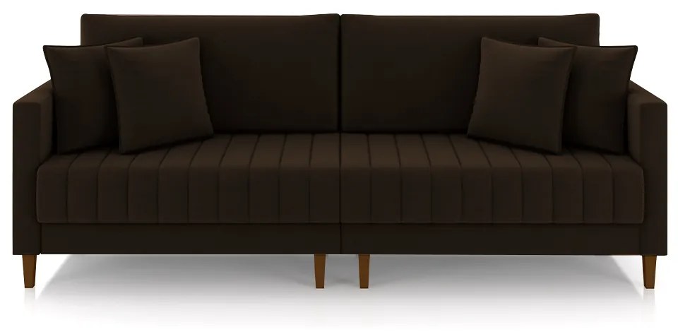 Sofá Living Decorativo Hamburgo Bipartido 2 Lugares 216cm com Almofadas Pés em Madeira Veludo Marrom G33 - Gran Belo