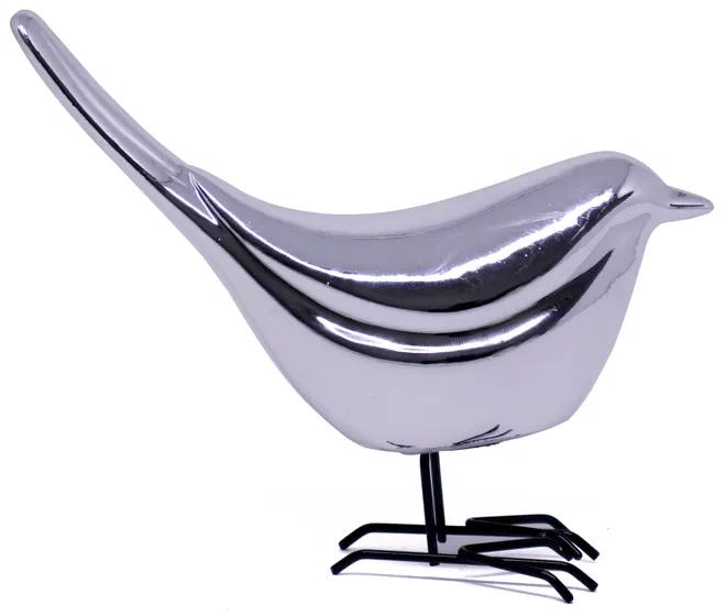 Pássaro Decorativo em Cerâmica Prata 9x9x5 cm - D'Rossi