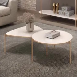 Mesa de Centro Para Sala Pés Metálicos Zira e Nala D04 Off White - Mpo