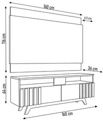 Painel para TV 60 Pol com Rack Bancada Suíça Freijó/Cinza Cristal - Mó