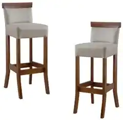 Jogo Com 6 Cadeira Para Bancada Banco Alto De Madeira Bar Cozinha Americana  Encosto Estofado - Imbuia, Preto