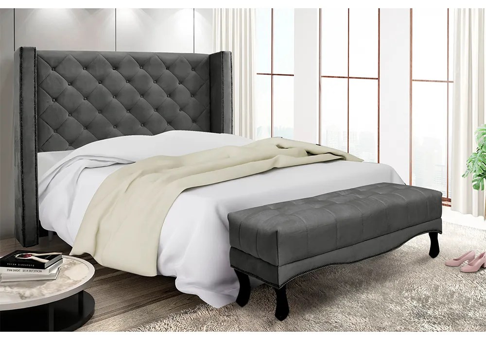 Cabeceira Cama Box Casal 140cm e Recamier Vicenza Suede S04 - D'Rossi - Cinza