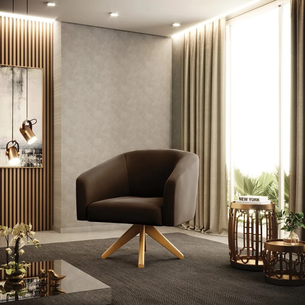 Poltrona Decorativa Giratória MA30 Kit 2 Stella Suede D03 - D'Rossi - Marrom