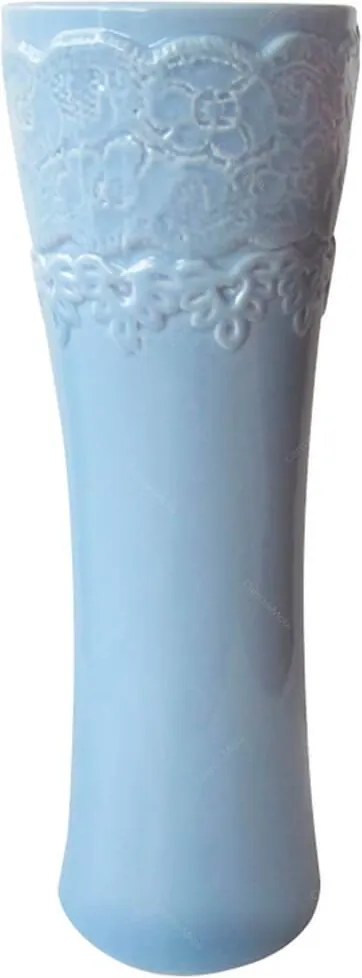 Vaso Texture Lace Tube Azul em Cerâmica - Urban - 31x10,5 cm