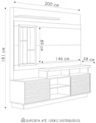 Estante Painel Para TV 60 Pol com LED 200cm Dora L06 Jatobá/Off White