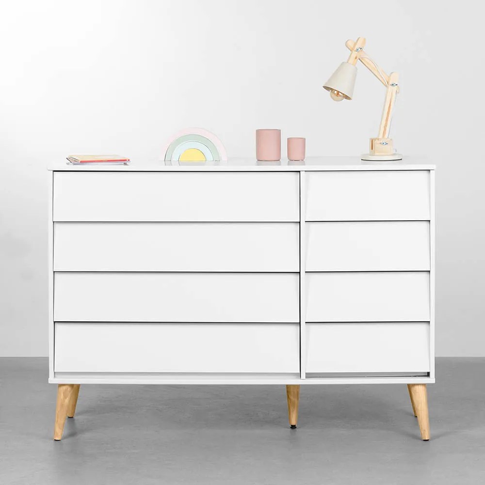 Cômoda Noah 4 Gavetas e 1 Porta com Pés Retrô Natural - Branco Fosco