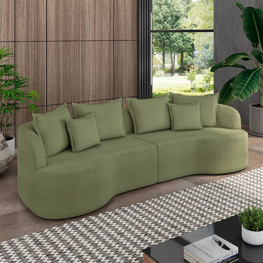 Sofá Living Decorativo Salinas 2 Lugares com Almofadas 210cm Modulado Bouclê Verde G33 - Gran Belo